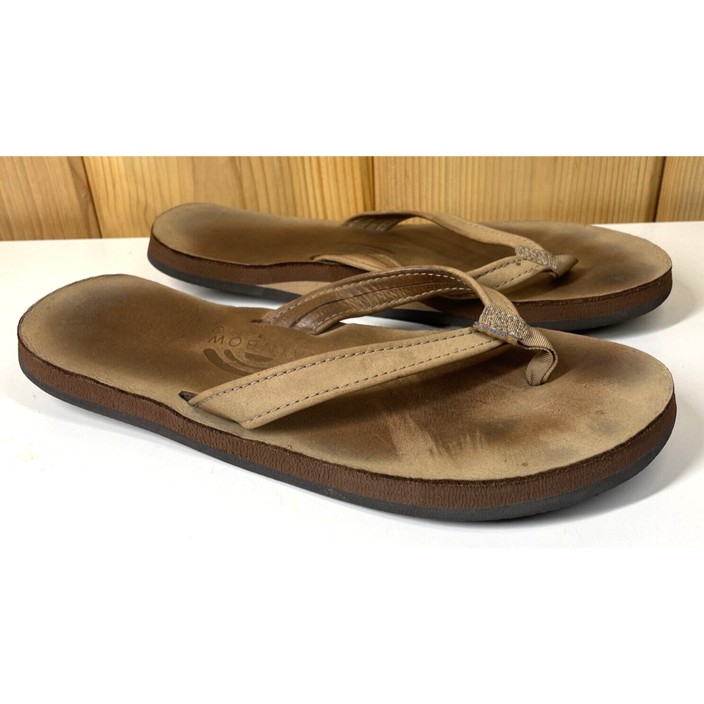 Rainbow Sandals Womens 6.5 - 7.5 Tan Single Layer Arch Support 1/2" Narrow Strap
